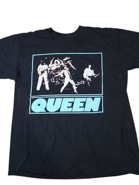 Queen Mens XL Black First EP 1977 Album Cover Photo Classic Rock Music Band Tee